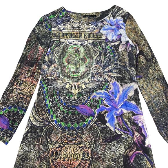 DESIGUAL Raul Gothic Theme Long Sleeve Shift Mini Dress Sz Small Lined - Picture 6 of 11